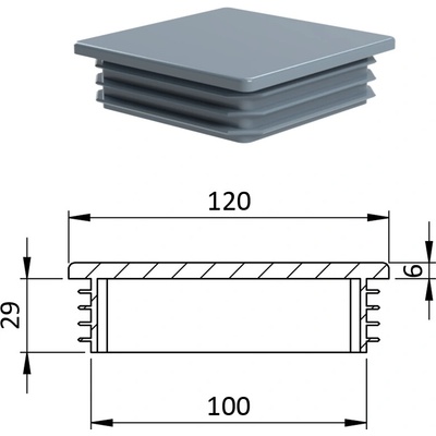 Krytka plastová 120 x 120 mm, sivá