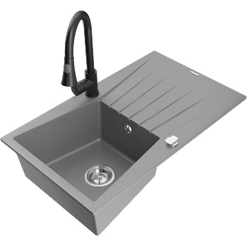 Mexen Cesar гранитна мивка с 1 корито с отцедник и кухненски смесител Elia, сив - 6514-71-670101-70 (6514-71-670101-70)
