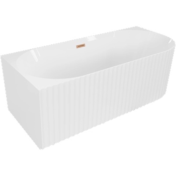Mexen Gia свободно стояща ъглова оребрена лява вана 150 x 75 см, бял гланц, меден матов преливник - 52701507500L-65 (52701507500L-65)