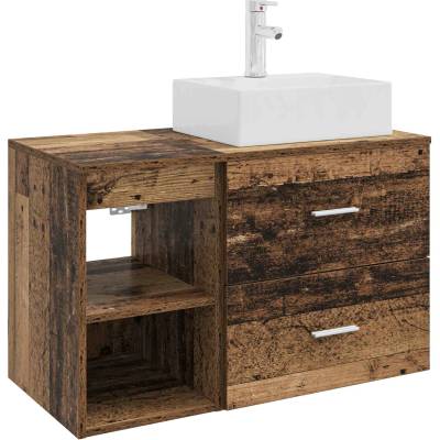 vidaXL Комплект мебели за баня 2 pcs Старо дърво Инженерна дървесина (3403894)