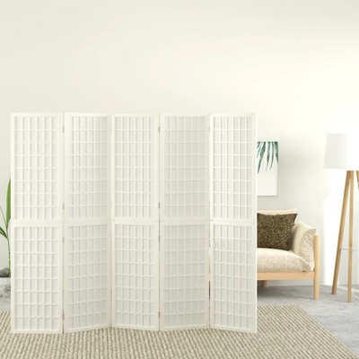 vidaXL Параван за стая, 5 панела, в японски стил, 200x170 cм, бял (352089)