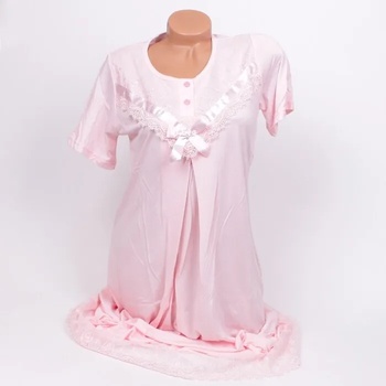 Image 1 of Дълга бледорозова нощница за бременни с дантела и сатенена лента