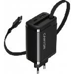 CANYON charger OnCharge 65RC Build-In Cable USB-C 65W 1xPD 1xQC EU Black (CNS-CURC65ACB) - cybertrade