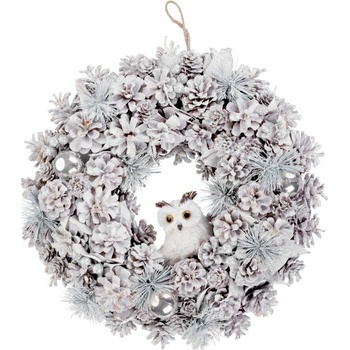 MagicHome Veniec na dvere prírodný krémový, so sovičkou, 40 cm