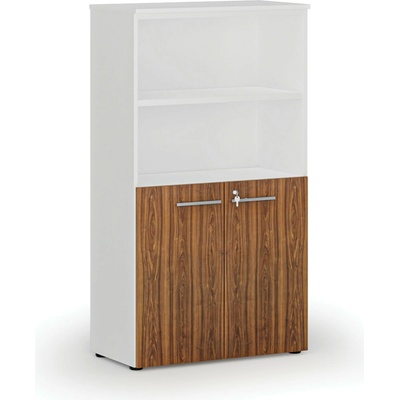 Primo Kombinovaná kancelárska skriňa WHITE, dvere na 2 poschodia, 1434 x 800 x 420 mm, biela/orech