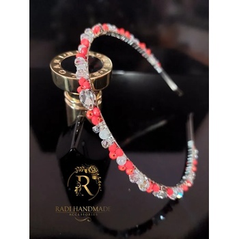 Image 1 of Radi handmade Дизайнерска диадема с камъни и оранжеви и бели кристали (288)