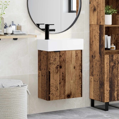 vidaXL Мивка за баня със смесител Старо дърво 45, 5 x 22, 5 x 84 см (889431)