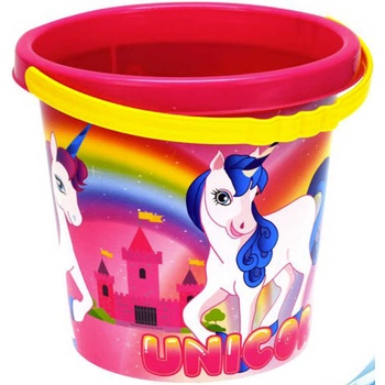 Lamps Baby kbelík na písek jednorožec holčičí růžový s obrázkem Unicorn 17 cm