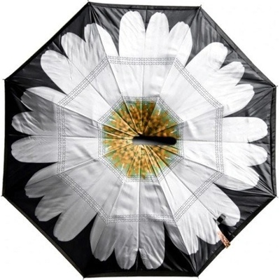 Bílá gerbera deštník obrácený černo bílý