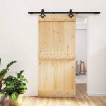 vidaXL Преплъзваща се врата 95 x 210 cm Естествено и черно (3445065)
