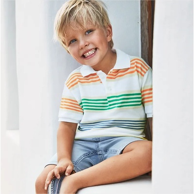 MAYORAL Бяла тениска с яка за мини момче с многоцветни райета Майорал