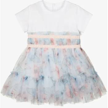 Guess Комбинирана рокля с къс ръкав в бяло със син тюл с пеперуди за бебе момиче Guess