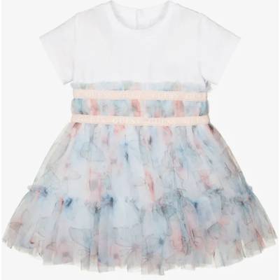Guess Комбинирана рокля с къс ръкав в бяло със син тюл с пеперуди за бебе момиче Guess