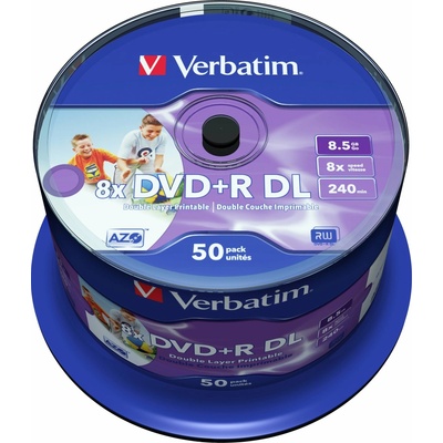 Verbatim DVD+R 8,5GB 8x, printable, spindle, 50ks (97693)