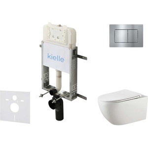 kielle Genesis New - Комплект структура за вграждане, тоалетна чиния Gaia, Rimless, SoftClose седалка и бутон Gemini New III, лъскав хром 30528SZ17 (30528SZ17)