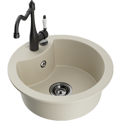 Mexen Diego кухненска мивка от гранит с 1 отделение и кухненски смесител Carla, бежов - 6512-69-670700-70 (6512-69-670700-70)