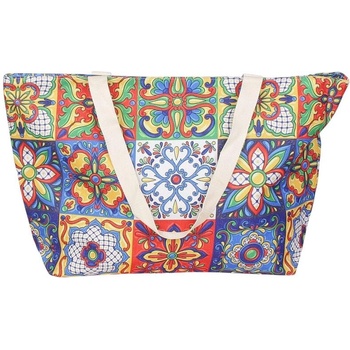 Плажна чанта с шарен десен и флорални мотиви