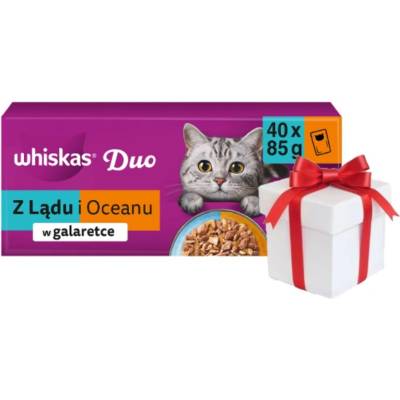 WHISKAS Duo z pevniny a oceánu v želé , 40 x 85 g + Prekvapenie pre mačku