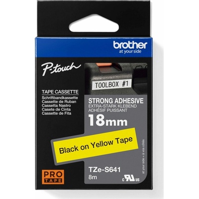 BROTHER TZES641 - kazeta TZ šířky 18mm, extrémně adhesivní lamino TZE-S641, žlutá/černé písmo