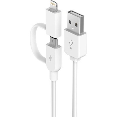 DEVIA Кабел Devia 2 in 1, от USB-A(м) към micro USB Type B(м) и Lightning(м), 1m. , бял