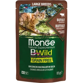 Gemon Monge Natural Superpremium BWild Grain Free All Life Stage Large Breeds - Премиум пауч за израснали котки от едри породи, без зърно, с биволско месо и зеленчуци, 85 гр. /6 броя