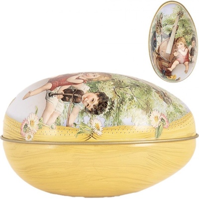 Žlutá plechová dóza ve tvaru vajíčka s králíčkem Easter Egg 7*11*7 cm – Zboží Dáma