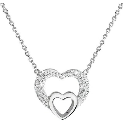 Evolution Group Strieborný náhrdelník s kryštálmi Swarovski biele srdce 32032.1