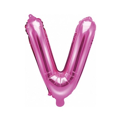 PartyDeco Fóliový balón Mini Písmeno V 35 cm ružový