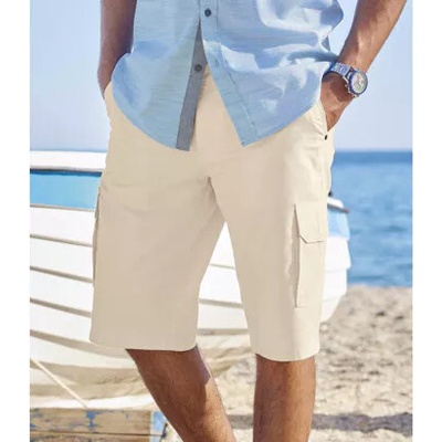 Atlas For Men Plátenné kapsáčové bermudy Santorini Béžová