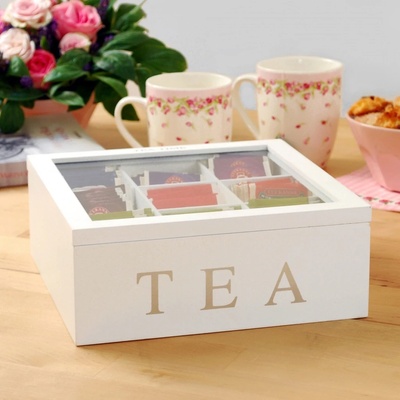 Home Styling Collection Dřevěná na Čaj TEA 9 přihrádek bílá