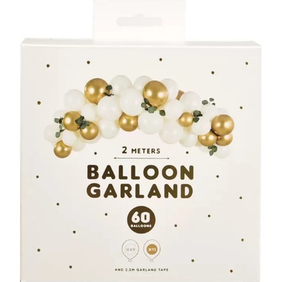 PartyDeco Balónková girlanda Sada bílo zlatá 200 cm