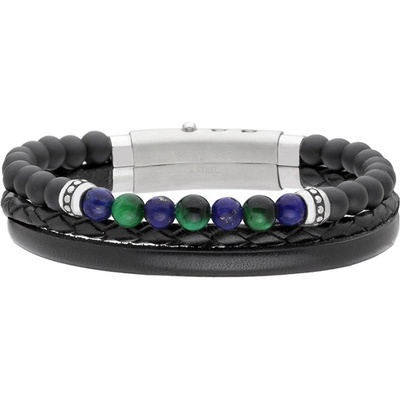 Manoki pánský náramek Olivier pravá kůže onyx lapis lazuli tygří oko BA1070N Černá