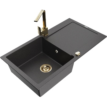 Mexen Leo гранитна мивка с 1 гнездо и отцеждачка и кухненски смесител Rita, черно на петна - 6501-76-670300-50 (6501-76-670300-50)