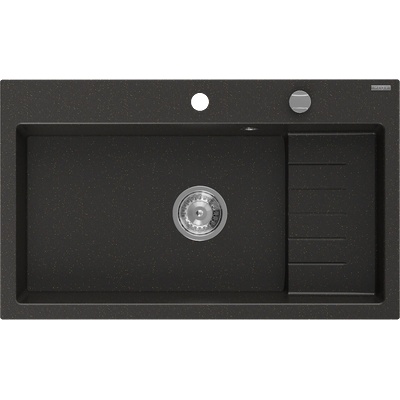 Mexen Omar гранитна мивка с 1 гнездо 800 x 480 мм, черен/златист металик, сифон хром - 6520801005-75 (6520801005-75)
