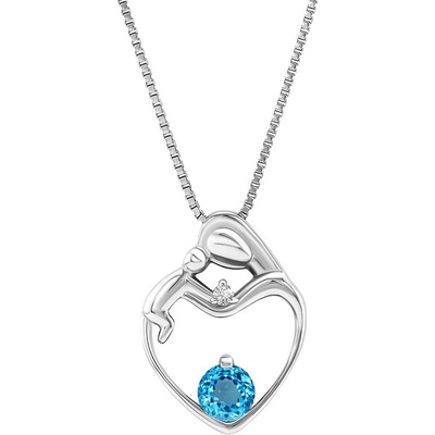 Eppi Strieborný prívěsok matka a dieťa s modrým topásom a diamantom Heli P33787