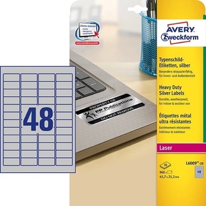 AVERY здрави полиестерни етикети 47, 7 x 21, 2 mm сребърни mm, 960 бр (L6009-20)