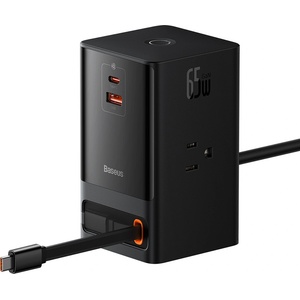 Baseus Зарядно устройство 3 x AC, USB, Type-C с кабел Type-C, 65 W, щепсел за САЩ - Baseus (PSLR000101) - черно