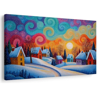 Vánoční obraz zimní kouzlo vesničky - 90x60