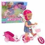 LEAN Toys Mini Doll Bike Trailer Helmet White Dog Set