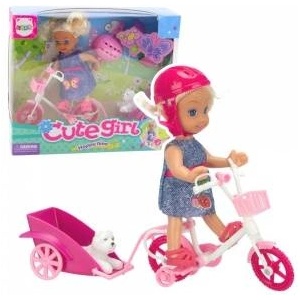LEAN Toys Mini Doll Bike Trailer Helmet White Dog Set