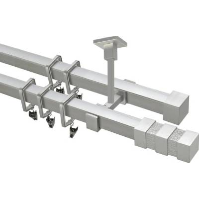 OK-GarnýžeCZ Garnýž kovová hranatá dvouřadá 20x20mm Verona satina 220 cm do stropu / kroužky s žabkou