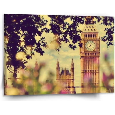 Sablio Obraz Londýn Big Ben Flowers - 150x110 cm