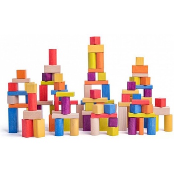 WOODY Дървен конструктор, с натурални и цветни блокчета (90914)