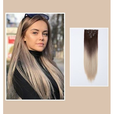 Vlasy clip in 7 pásov - blond ombré vlasové príčesky rovné 60 cm