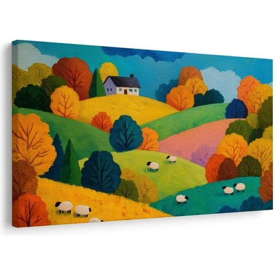Obraz podzimní krajina s ovcemi - 60x40