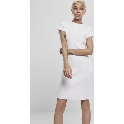 Urban Classics šaty ke kolenům se zvrásněnými lemy bílá