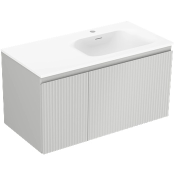 Mexen Rivel шкаф за баня 90 см с умивалник Vela, дясен, 1S, 1D, ребрист, сив мат/бял мат - 91A23-09047-3-BBFF62-W23P01 (91A23-09047-3-BBFF62-W23P01)