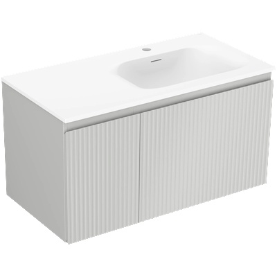 Mexen Rivel шкаф за баня 90 см с умивалник Vela, дясен, 1S, 1D, ребрист, сив мат/бял мат - 91A23-09047-3-BBFF62-W23P01 (91A23-09047-3-BBFF62-W23P01)