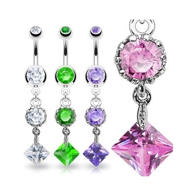 Šperky eshop piercing do pupíku VINTAGE tři barevné zirkony I12.11 zelená