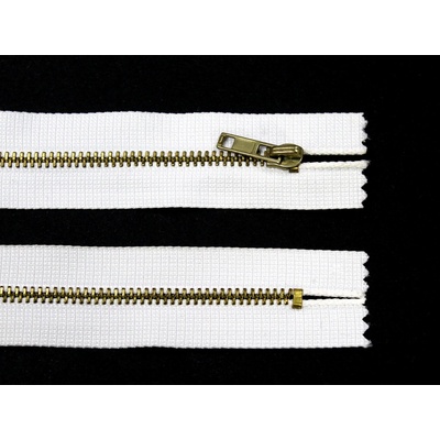 Kovový zip no.3 nerozepínací 14cm bílý (zlaté zoubky)